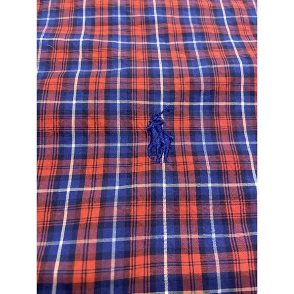 Polo Ralph Lauren Shirt Mens Large Stretch‎ Cotton Long Sleeve Red Blue Plaid - Picture 1 of 7